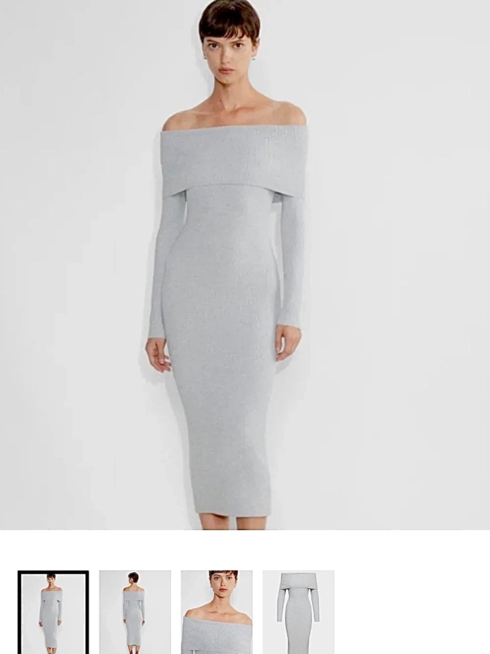 NEW Aritzia The Group Gray Ribbed Long Sleeve Off-Shoulder Maxi Dress